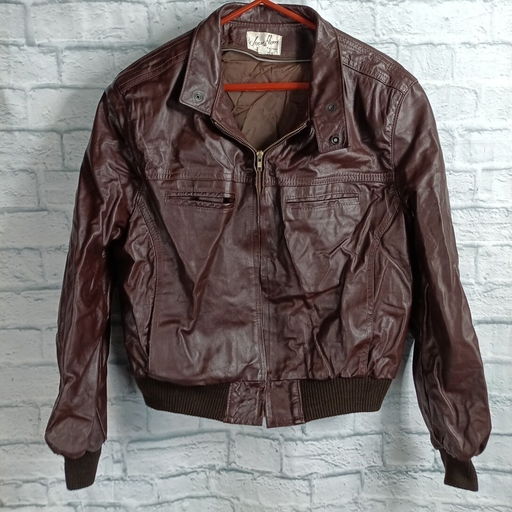 Vintage Jean Pierre Men's Sz 44 Long Brown Leather Motorcycle Jacket